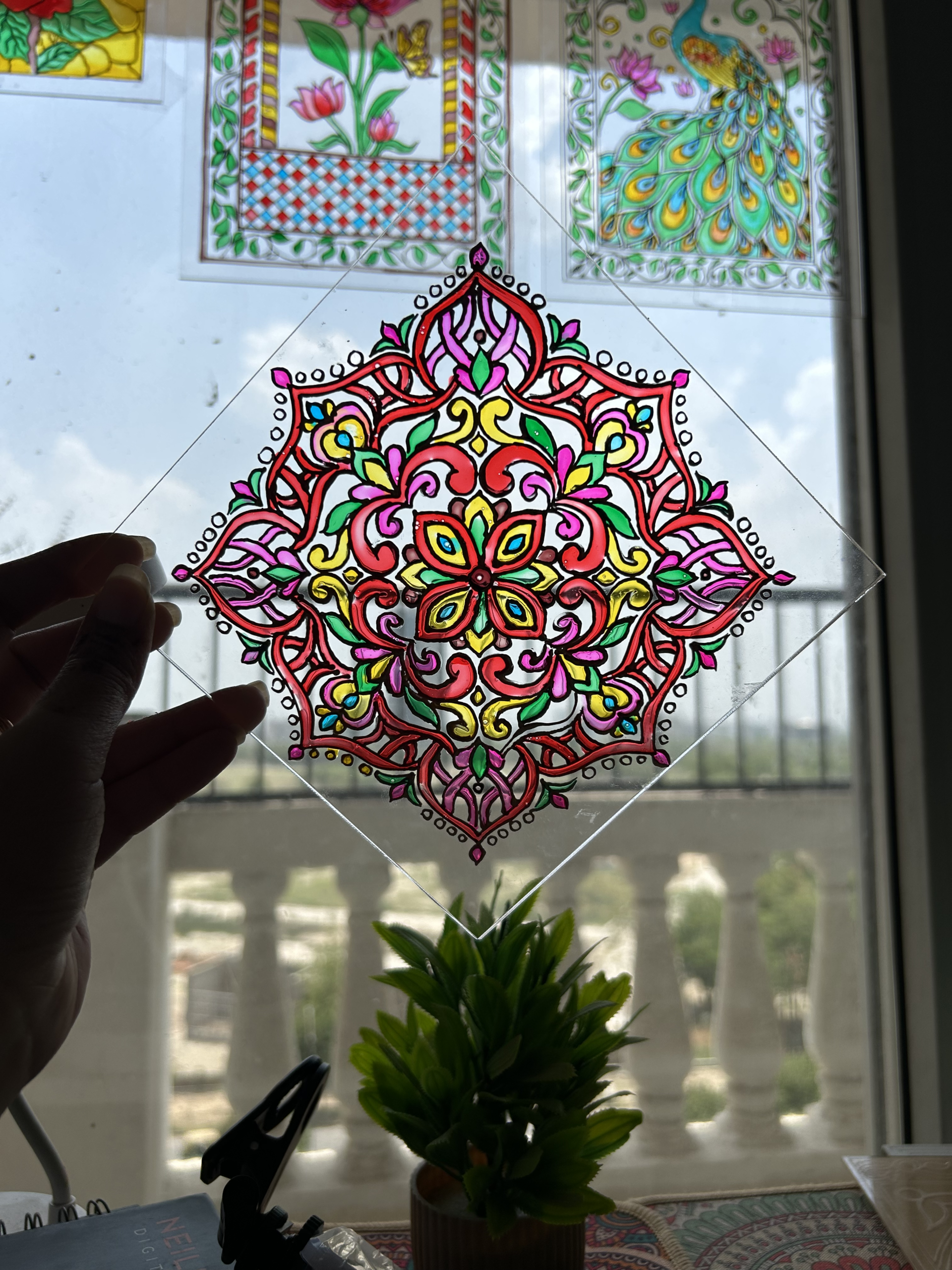 DIY Glass Painting Kit Inspired Persian Art | 6×6 in | Indian Heritage Glass Art Kit - Image 2