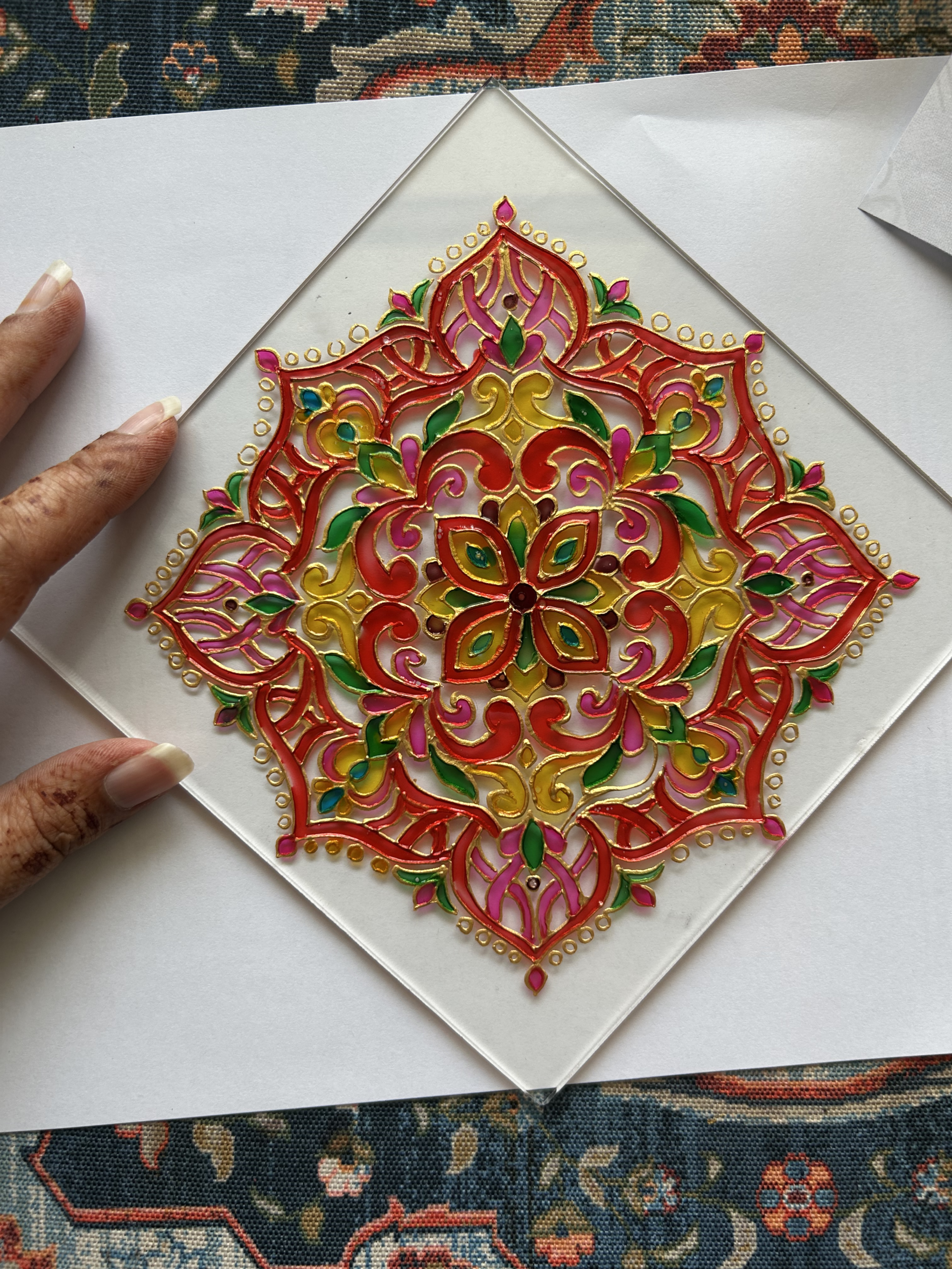 DIY Glass Painting Kit Inspired Persian Art | 6×6 in | Indian Heritage Glass Art Kit - Image 3