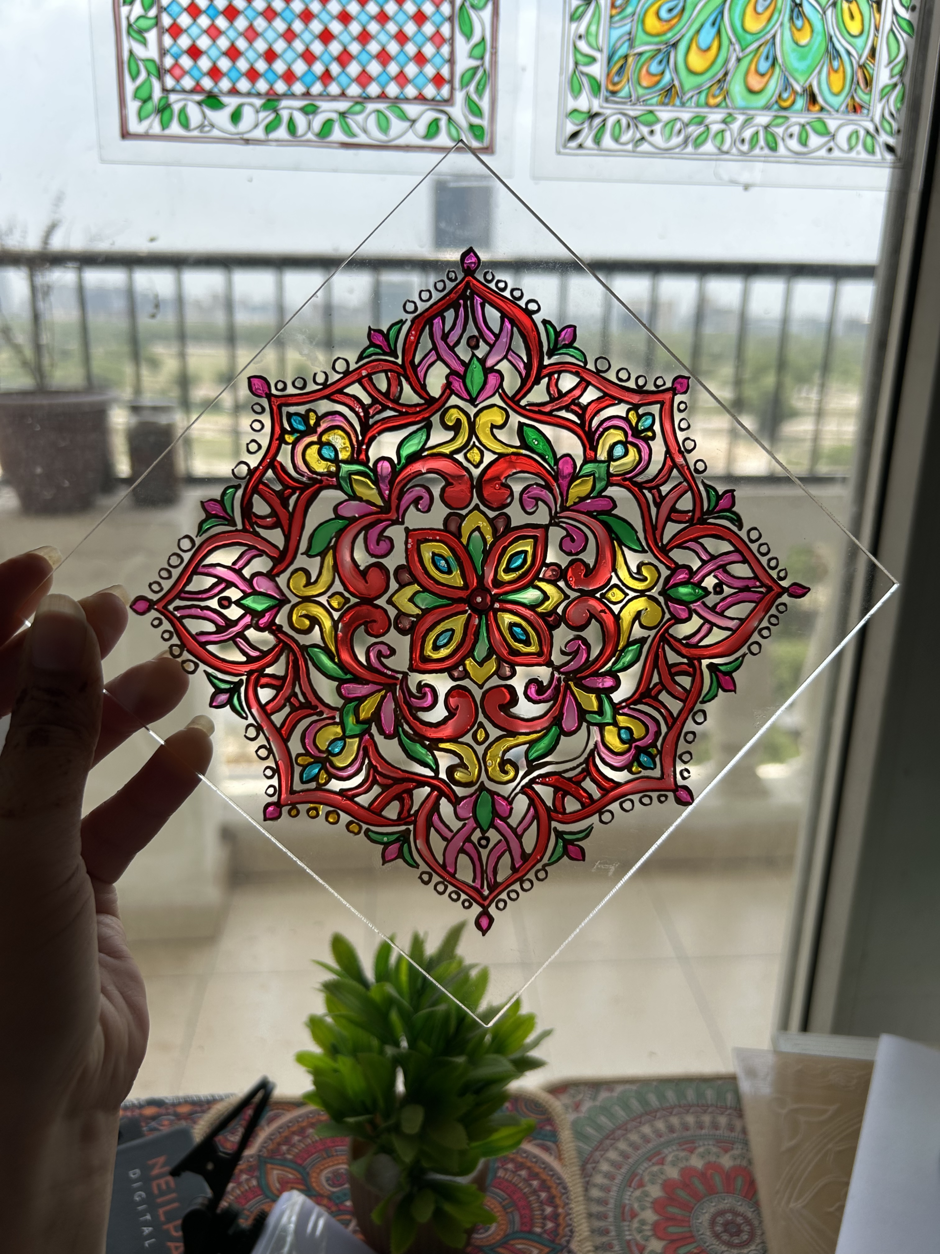 DIY Glass Painting Kit Inspired Persian Art | 6×6 in | Indian Heritage Glass Art Kit - Image 4