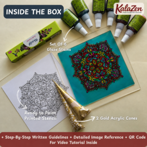 DIY Glass Painting Kit Inspired Persian Art | 6×6 in | Indian Heritage Glass Art Kit