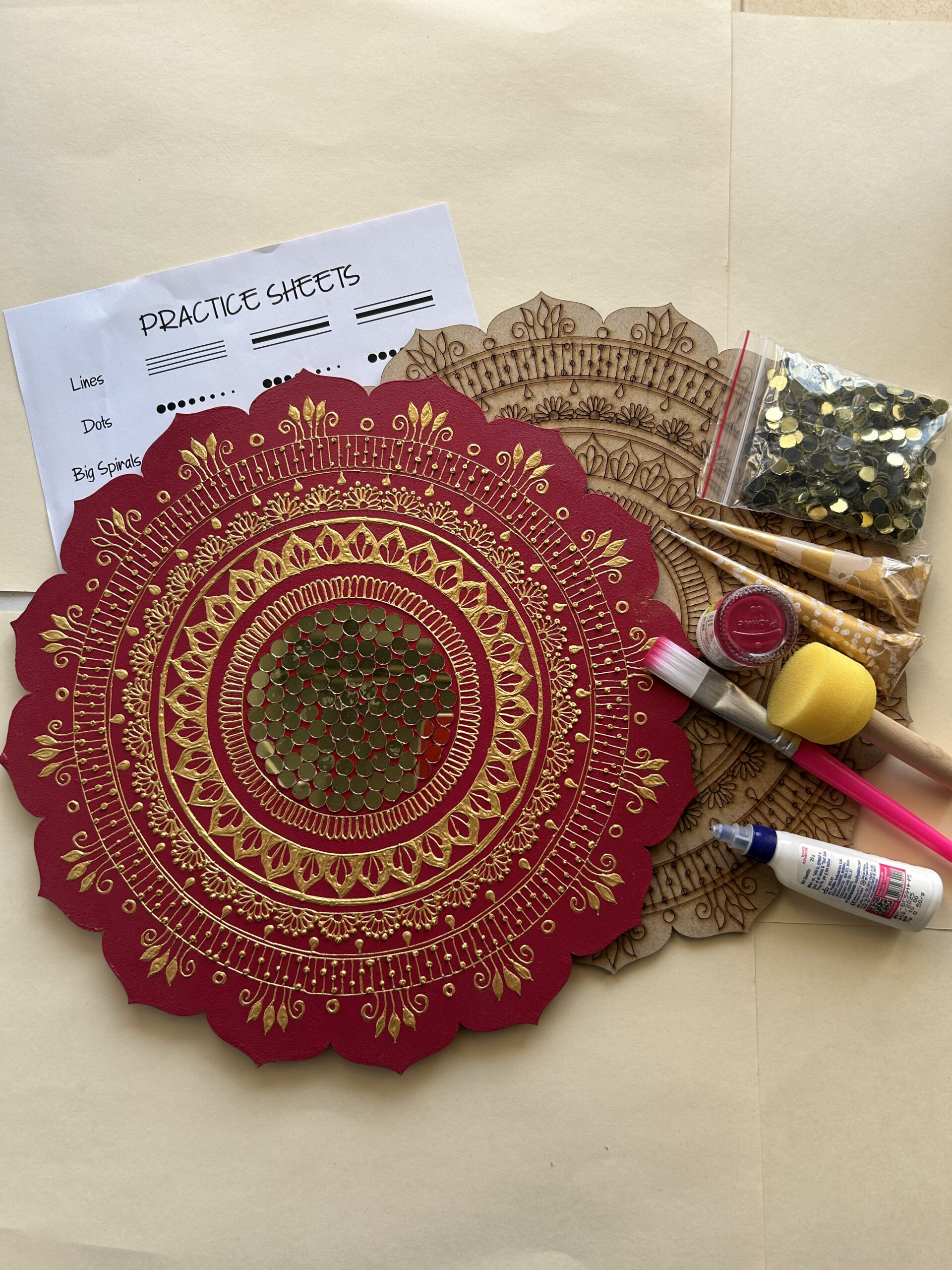 diy red & gold mandala art kit | festive indian art therapy kit for adults