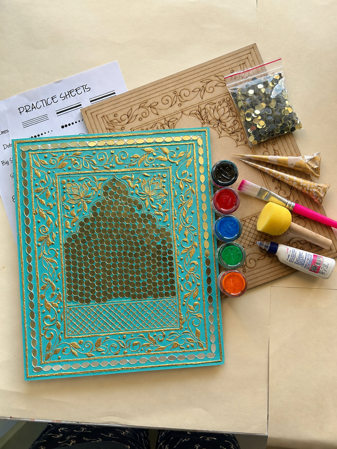 DIY Teal Jharokha Art Kit - Image 4